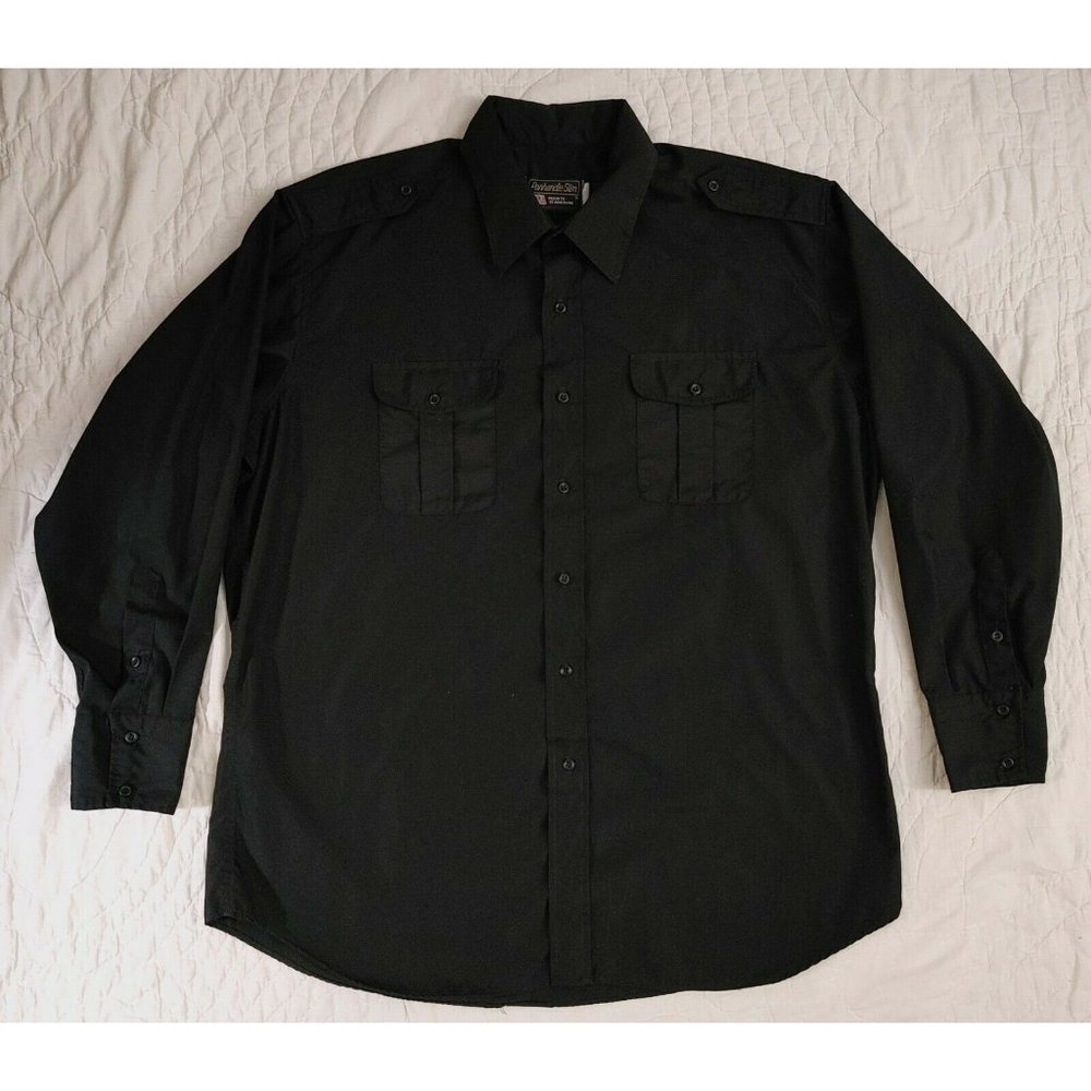 Vintage Black Western Cowboy Shirt Mens sz 17.5/34 Johnny Cash Rodeo Long Sleeve